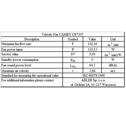 Camry CR 7307 Stand Fan, Number of speeds 3, 180 W, Diameter 45 cm, Black/Stainless steel