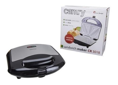 Camry Sandwich maker CR 3018 850 W, Number of plates 1, Number of pastry 2, Ceramic coating, Black Camry Sandwich maker CR 3018 850 W, Number of plates 1, Number of pastry 2, Ceramic coating, Black