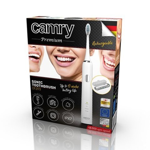 Camry Sonic Toothbrush CR 2173 Rechargeable, For adults, Number of brush heads included 2, Number of teeth brushing modes 3, Son Camry Sonic Toothbrush CR 2173 Rechargeable, For adults, Number of brush heads included 2, Number of teeth brushing modes 3, Son