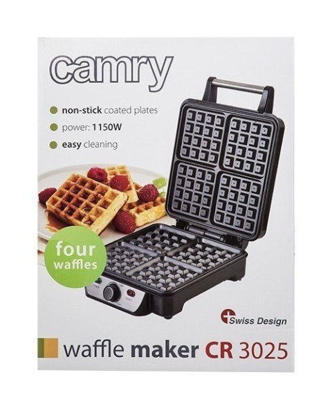 Camry Waffle maker CR 3025 1150 W, Number of pastry 4, Belgium, Black/Stainless steel Camry Waffle maker CR 3025 1150 W, Number of pastry 4, Belgium, Black/Stainless steel