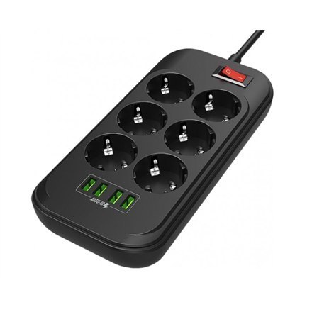 ColorWay Power Socket CW-CHE64B Black, 4xUSB, 2 m, 250 V, 6 euro sockets, 17 W ColorWay Power Socket CW-CHE64B Black, 4xUSB, 2 m, 250 V, 6 euro sockets, 17 W