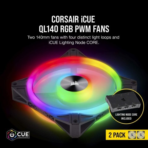 Corsair QL Series 140mm PWM Dual Fan Kit with Lighting Node CORE QL140 RGB Corsair QL Series 140mm PWM Dual Fan Kit with Lighting Node CORE QL140 RGB