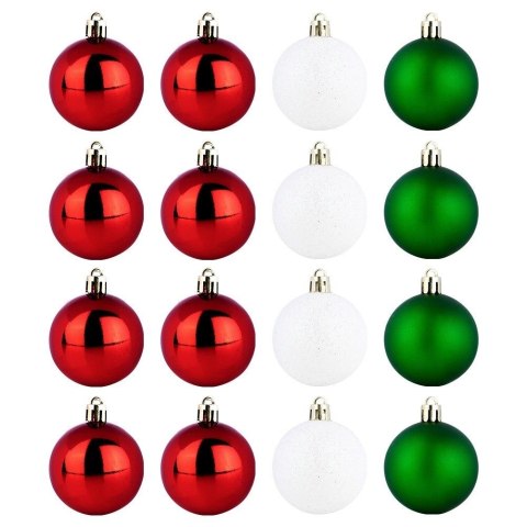 Bombki choinkowe nietłukące czerwone zielone białe 5 cm 16 szt.