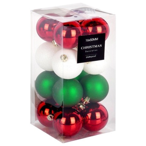 Bombki choinkowe nietłukące czerwone zielone białe 5 cm 16 szt.