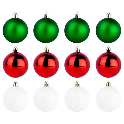 Bombki choinkowe nietłukące czerwone zielone białe 6 cm 12 szt.