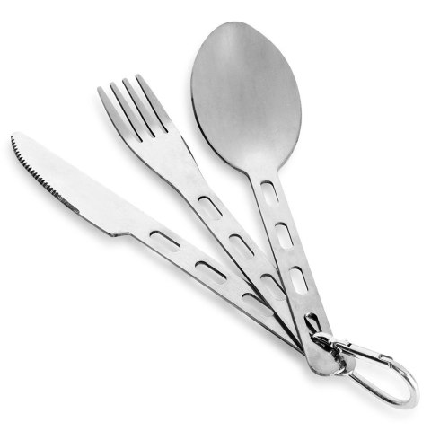 Sztućce turystyczne z karabińczykiem stalowe 3 el.