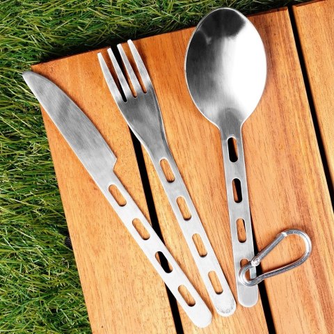 Sztućce turystyczne z karabińczykiem stalowe 3 el.