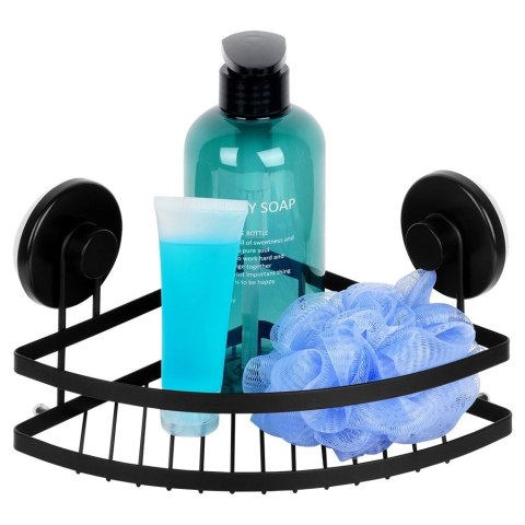 Półka pod prysznic metalowa czarna na przyssawki narożna 24x18x12,5 cm