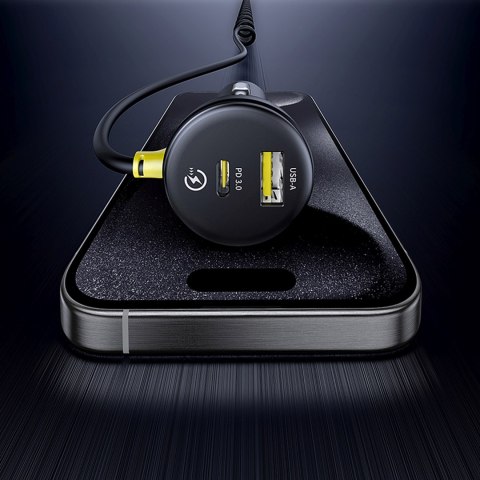 Ładowarka samochodowa USB-A USB-C z kablem iPhone Lightning USB-C 60W 1.4m - czarna