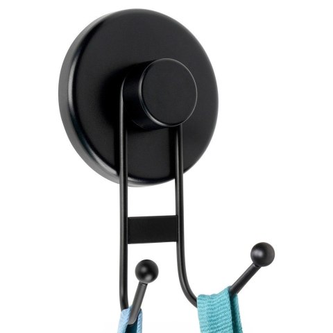 Haczyk wieszak metalowy czarny na przyssawkę podwójny 6,5x5,5x10 cm