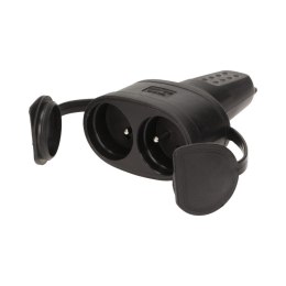 GNIAZDO PODWÓJNE GUMOWE, IP44 Z UZIEMIENIEM CZARNY