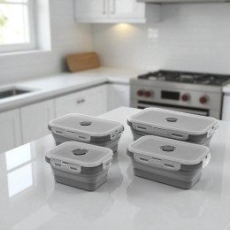 ZESTAW 4 SILIKONOWYCH SKŁADANYCH POJEMNIKÓW NA ŻYWNOŚĆ POKRYWAMI 3345