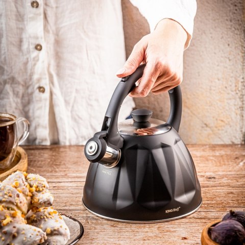 CZAJNIK 2L Z GWIZDKIEM KINGHOFF KH-1997 CZARNY MAT