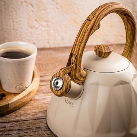 CZAJNIK 2L Z GWIZDKIEM KINGHOFF KH-1998 BEŻOWY MAT