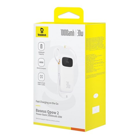 Power bank 10000mAh QPow 2 30W z wbudowanymi kablami USB-C - biały