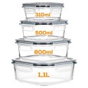 ZESTAW 4 SZKLANYCH POJEMNIKÓW NA ŻYWNOŚĆ Z POKRYWAMI I USZCZELKAMI 229236