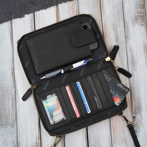 Damska mała torebka skórzana kopertówka na ramię do ręki czarna Paolo Peruzzi KV-02-BLZ