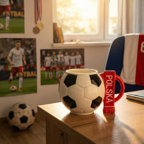 Kubek piłka z szalikiem - Polska - prezent dla kibica - XXL 700 ml