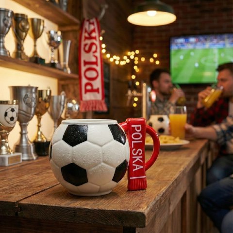 Kubek piłka z szalikiem - Polska - prezent dla kibica - XXL 700 ml