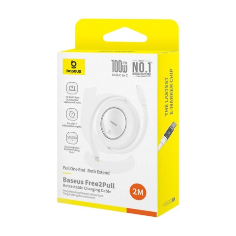 Kabel przewód zwijany USB-C 100W 2m - biały