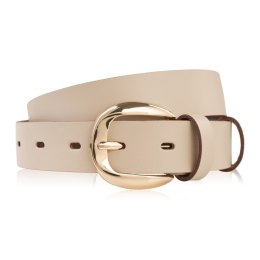 Pasek damski skórzany do spodni 110 cm wąski beżowy licowy złota klamra PG-14-BZ-110