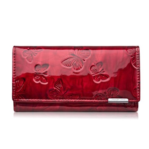 Portfel damski skórzany duży czerwony lakierowany ze wzorem w motyle SP-19-RD