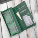 Portfel damski skórzany lakierowany zielony z tłoczeniem croco SP-16-CGRN