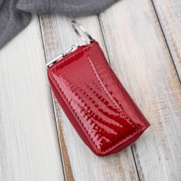 Skórzane etui na klucze czerwone lakierowana skóra z tłoczeniem croco SP-22-CRD