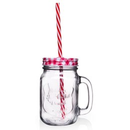 Słoik do Zimnych Napojów Szklany z Metalową Pokrywką i Słomką 450 ml ORION