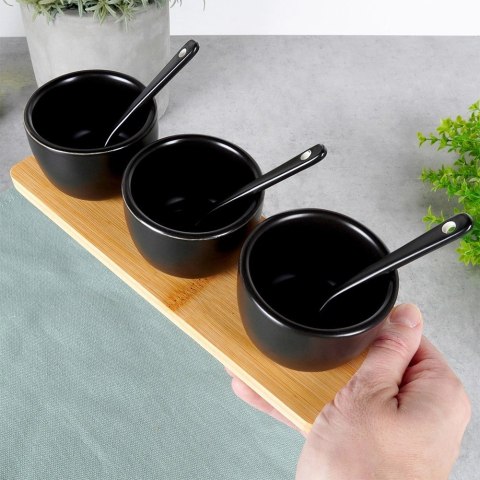 Miseczki na Przekąski 90 ml 3 szt z Łyżeczkami z Tacą Bambusową VILDE