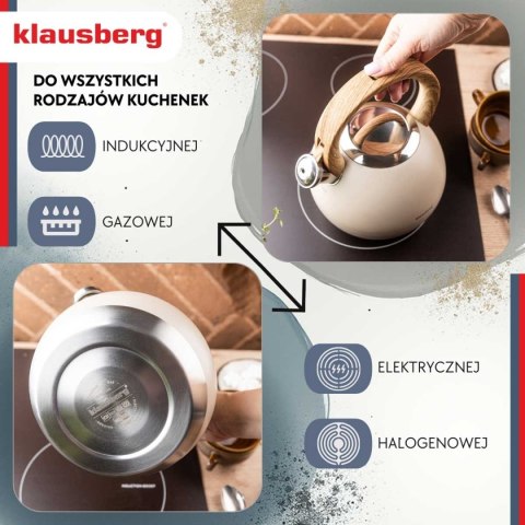 CZAJNIK STALOWY Z GWIZDKIEM 3L KLAUSBERG KB-7956 BEŻOWY MAT