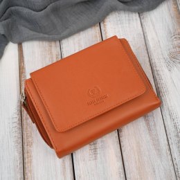 Portfel damski skórzany pomarańczowy duży w orientacji poziomej z RFID Paolo Peruzzi SL-07-OR