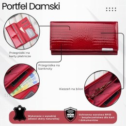 Portfel damski skórzany lakierowany czerwony z tłoczeniem croco SP-16-CRD