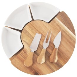 Deska do Serów ORION 7 el. z Nożami i Miseczkami Drewniana Zestaw 28 cm