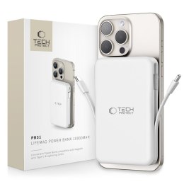 Powerbank magnetyczny PB31 10000mAh 15W MagSafe z kablami USB-C iPhone Lightning - biały