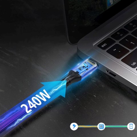 Kabel przewód Thunderbolt 4 USB-C 240W 4K 1.5m - czarny