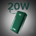 Powerbank 10000mAh USB-A USB-C z wyświetlaczem wbudowanym kablem USB-C 20W - zielony