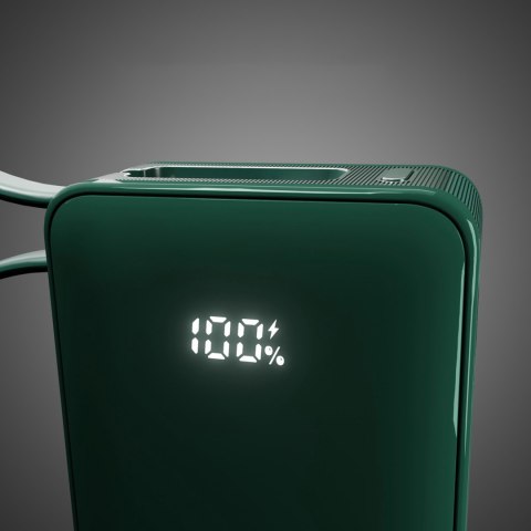 Powerbank 10000mAh USB-A USB-C z wyświetlaczem wbudowanym kablem USB-C 20W - zielony