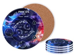 Kpl. 4 podkładek ceramicznych, okrągłe - Znaki zodiaku, Ryby (CARMANI)