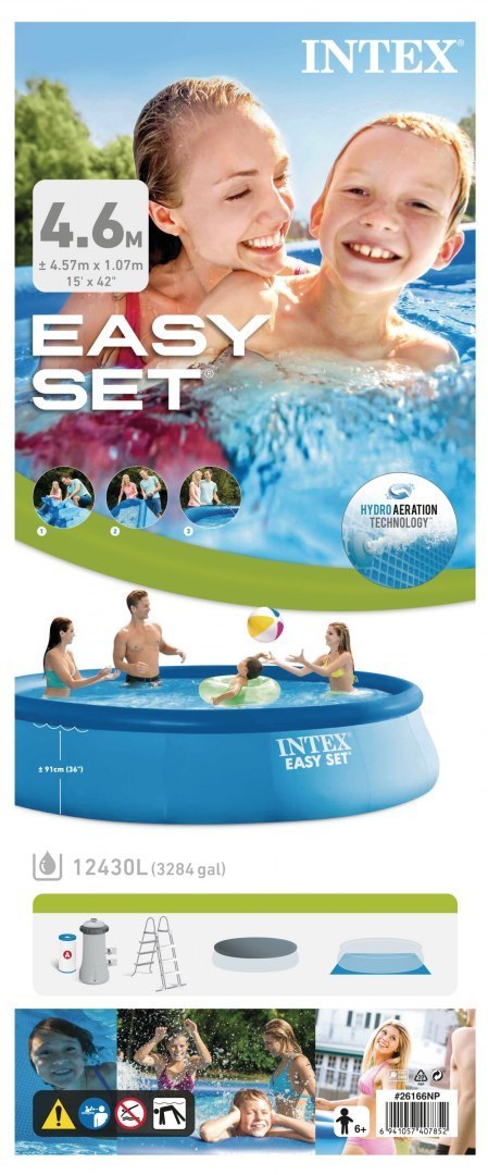 Intex Easy Set Pool Set with Filter Pump, Safety Ladder, Ground Cloth, Cover Blue, Age 6+, 457x107 cm Intex Easy Set Pool Set with Filter Pump, Safety Ladder, Ground Cloth, Cover Blue, Age 6+, 457x107 cm