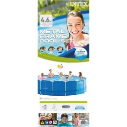 Intex Metal Frame Pool Set with Filter Pump, Safety Ladder, Ground Cloth, Cover Blue, Age 6+, 457x122 cm