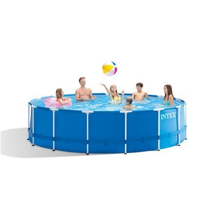 Intex Metal Frame Pool Set with Filter Pump, Safety Ladder, Ground Cloth, Cover Blue, Age 6+, 457x122 cm Intex Metal Frame Pool Set with Filter Pump, Safety Ladder, Ground Cloth, Cover Blue, Age 6+, 457x122 cm
