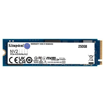 Kingston SSD NV2 250 GB, SSD form factor M.2 2280, SSD interface PCIe 4.0 x4 NVMe, Write speed 1300 MB/s, Read speed 3000 MB/s Kingston SSD NV2 250 GB, SSD form factor M.2 2280, SSD interface PCIe 4.0 x4 NVMe, Write speed 1300 MB/s, Read speed 3000 MB/s