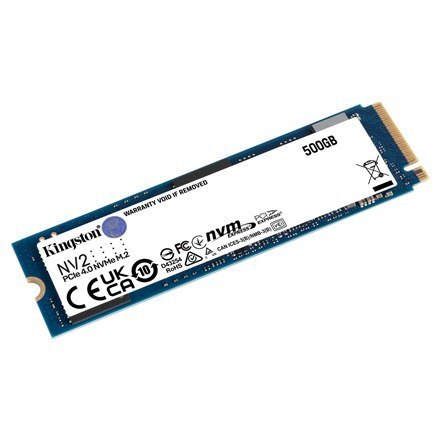 Kingston SSD NV2 500 GB, SSD form factor M.2 2280, SSD interface PCIe 4.0 x4 NVMe, Write speed 2100 MB/s, Read speed 3500 MB/s