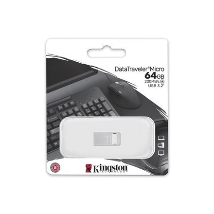 Kingston USB 3.2 Flash Drive DataTraveler micro 64 GB, USB 3.2, Silver Kingston USB 3.2 Flash Drive DataTraveler micro 64 GB, USB 3.2, Silver