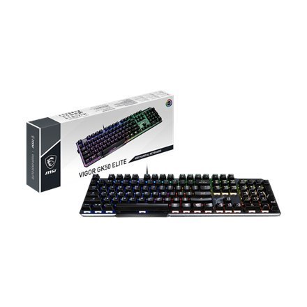 MSI GK50 Elite, Gaming keyboard, RGB LED light, US, Wired, Black/Silver MSI GK50 Elite, Gaming keyboard, RGB LED light, US, Wired, Black/Silver