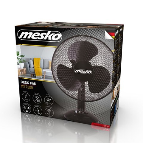Mesko Fan MS 7309 Table Fan, Number of speeds 3, 40 W, Oscillation, Diameter 30 cm, Black Mesko Fan MS 7309 Table Fan, Number of speeds 3, 40 W, Oscillation, Diameter 30 cm, Black