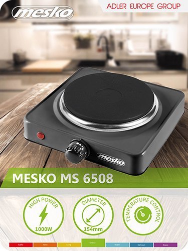 Mesko Hob MS 6508 Number of burners/cooking zones 1, Black, Table top, Electric Mesko Hob MS 6508 Number of burners/cooking zones 1, Black, Table top, Electric