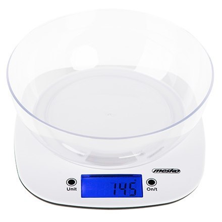 Mesko Scale with bowl MS 3165 Maximum weight (capacity) 5 kg, Graduation 1 g, Display type LCD, White Mesko Scale with bowl MS 3165 Maximum weight (capacity) 5 kg, Graduation 1 g, Display type LCD, White