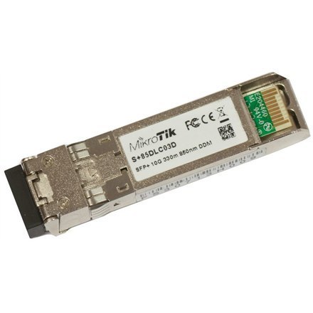 MikroTik S+85DLC03D SFP+, Multi-Mode Fiber, Dual LC, 10/100/1000/10000 Mbit/s, Wavelength 850 nm, Maximum transfer distance 300 MikroTik S+85DLC03D SFP+, Multi-Mode Fiber, Dual LC, 10/100/1000/10000 Mbit/s, Wavelength 850 nm, Maximum transfer distance 300